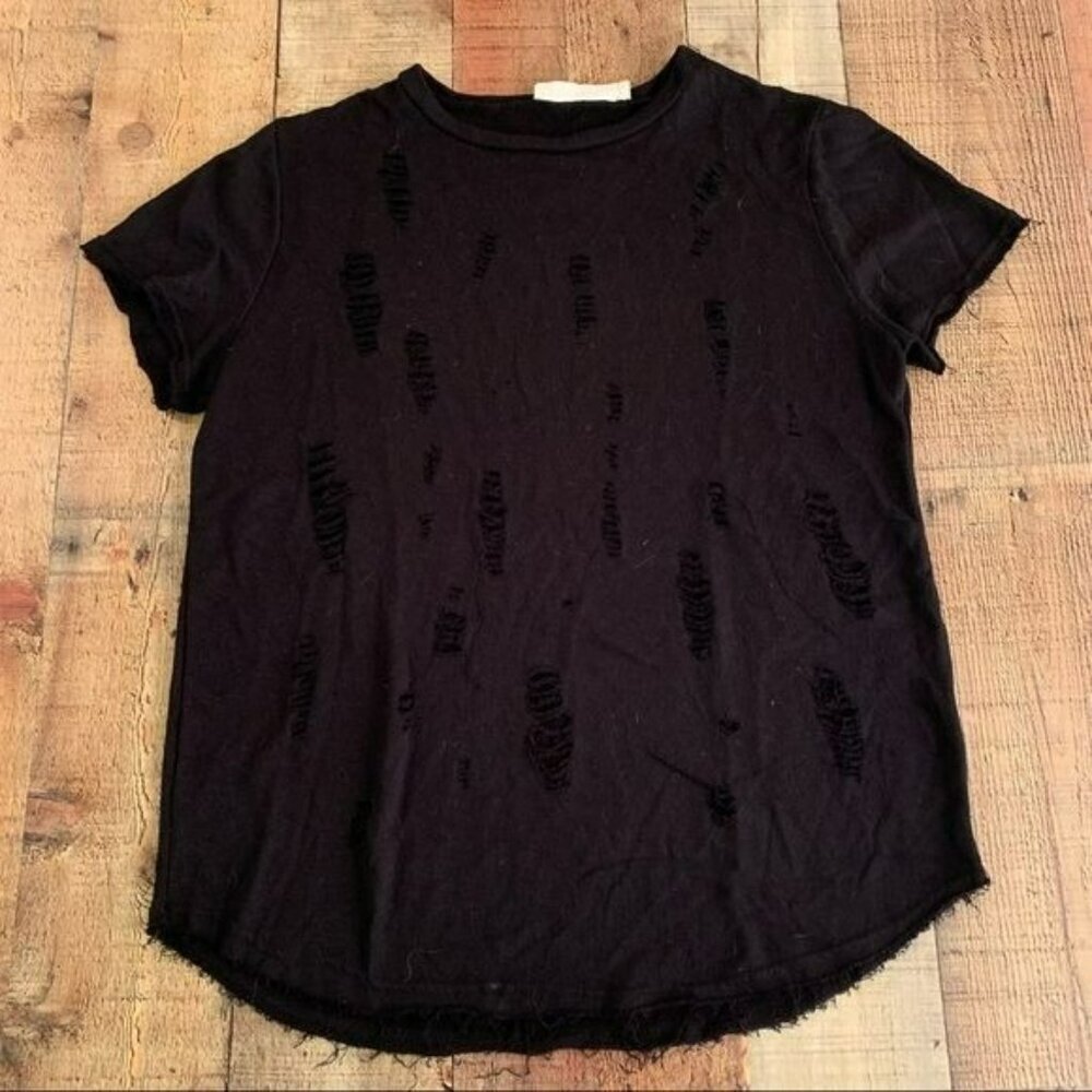 Twinkle womens distressed frayed short sleeve top in black